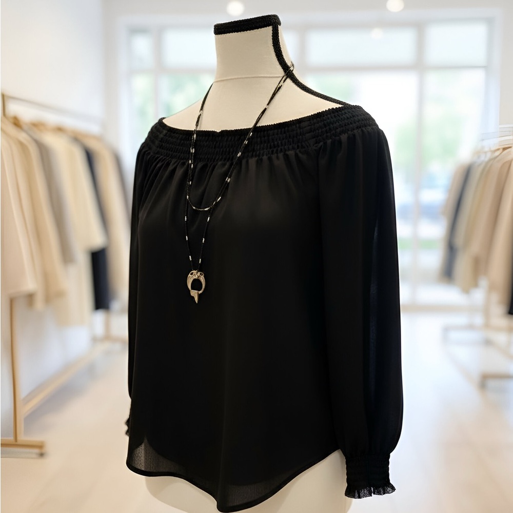 Express Black Off-Shoulder Women's Silky Sheer Blouse - XS, Excellent Condition